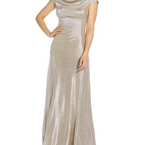 Adrianna Papell Metallic Cowlneck Gown